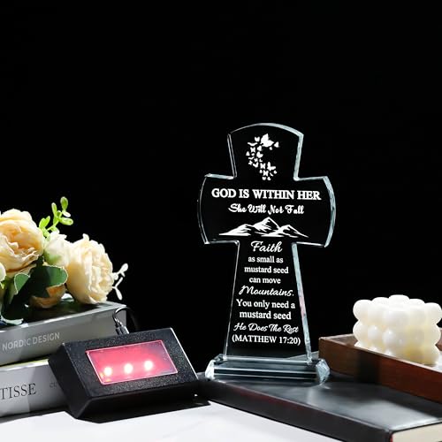 Image of Qianwei Crystal Jesus Cross Inspirational Gifts for Women - Religious Catholic Baptism Communion Confirmation Gifts