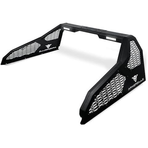 Armordillo CRS Roll Bar Chase Rack For 1/2 Ton Full Size Trucks|2x LED Light Lamps|04-24 F150 F-150|07-18 Silverado Sierra 1500|07-24 Tundra|04-24 Titan|19-24 Ram 1500|CR-S Mesh 8707814 Textured Black Cover