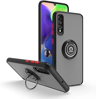 جراب موبايل مطفي من البولي كربونات والبولي يوريثين المقاوم للحرارة مع حلقة 360 درجة مضاد للصدمات لموبايل سامسونج جالاكسي A70 من فاسينيشن (أسود + أحمر)