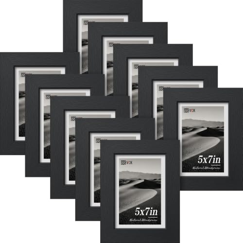 Image of VCK 5x7 Picture Frame Set of 10, Black Wood 5 x 7 Photo Frames for Wall Mounting Horizontally & Vertically
