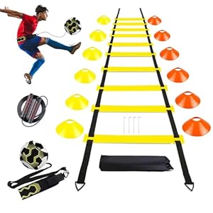 Soccer Agility Training Equipment Set, Soccer Accessories 20Ft Agility Ladder, 12 Cones, Solo Soccer Trainer, Jump Rope Speed Training Equipment Gifts for Boy