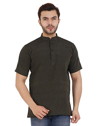 Image of LATEST CHIKAN Men's Cotton Regular Striped Short Kurta Half Sleeves - NP-SK-PNT