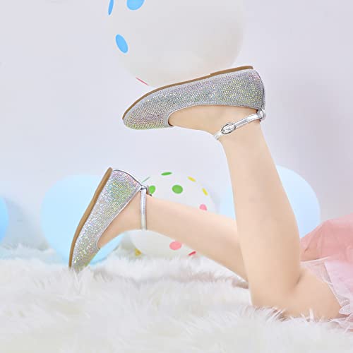 Felix & Flora Toddler Flower Girl Dress Shoes Silver Size 6 Ballet Flats Mary Jane School Wedding Party #TOP2