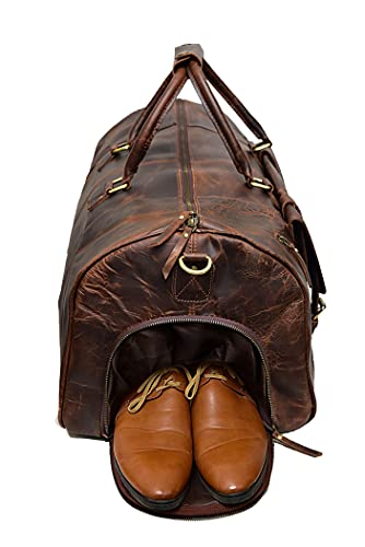 24 Inch Genuine Leather Duffel | Travel Overnight Weekend Leather Bag | Sports Gym Duffel for Men