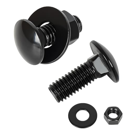 1/4-20 x 1 Carriage Bolt Kit, Stainless Steel 304 Carriage Bolts Screws with Hex Nuts &amp; Flat Washers, Round Head Square Neck, Full Thread, Black Finish, 12 Sets