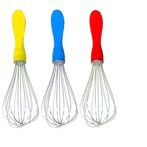 Kuber Industries Dolphin 3 Pieces Stainless Steel Hand Blender Mixer Froth Whisker Latte Maker For Milk Coffee Egg Beater Juice, 25 Cm (Red) - CTKTC031359