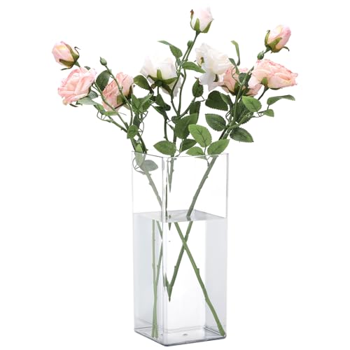 Segus Jarrón Acrílico Transparente para Flores, 12 X 30cm Floreros Rectangular Alto de Acrílico, Jarrones Decorativos para Home Decor