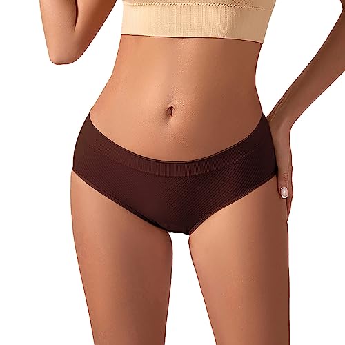 Ropa interior para mujer, calzoncillos conservadores de color sólido para mujer, cintura media, pantalones cortos sin costuras delgados para hombre, café, XXL