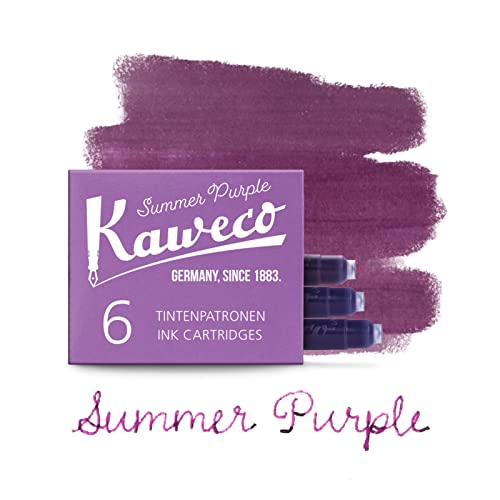 Image of Kaweco Fountain Pen Ink Cartridges Summer Purple Pack of 6 | Premium Ink with Short Standard Cartridges in Purple | Vegan Cruelty Free Water Soluble Calligraphy Lettering Writing