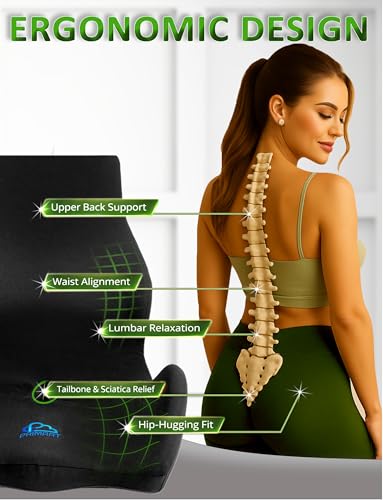 Image of Ergonomic Memory Foam Seat Cushion for Office Chair, Car Seat, Dining, Gaming Chair & Wheelchair, Full Back & Lumbar Support Pillow One Piece, Back Pain Relief, Coccyx, Tailbone & Sciatica Pain Relief