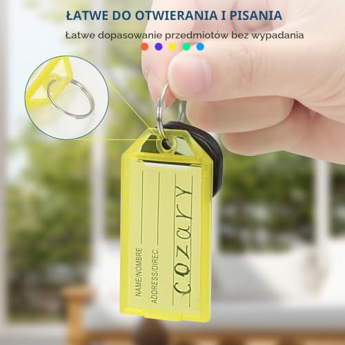Cozary Breloczek do kluczy z kółkiem, 20 sztuk, 5 kolorów z etykietami do opisania, do walizek, zwierząt domowych, bagażu