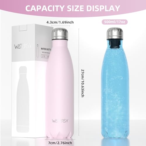 Image of WATERSY Stainless Steel water bottles,17oz /500ml Insulated Water Bottles,Pink metal water bottle Keeps Drink Cold and Hot,BPA Free kids water bottles for School,Gym,Travel,Sports