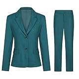  YYNUDA - Taladro de 2 piezas para mujer, trabajo casual o desenfadado con dos botones, chaqueta y pantalón azul 2 XXL