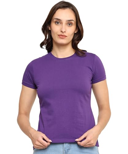 Image of Round Neck T-Shirt Top for Women | Combed Bio-Washed Ring Spun Cotton | Plain | Short Sleeves