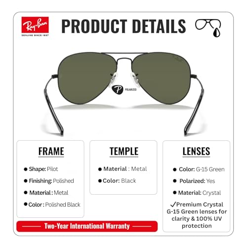 Image of Ray-Ban RB3025 CLASSIC AVIATOR POLARIZED Sunglasses for Men & Women with Official Eyewear Kit