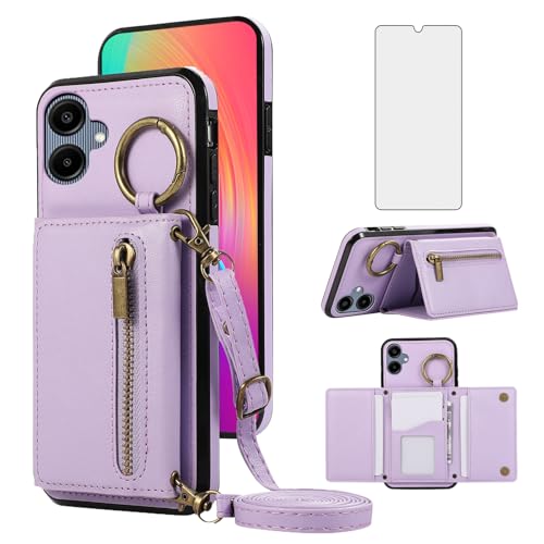Coque Samsung Galaxy A06 violette avec cordon pour libérer vos mains en voyage