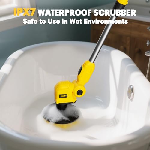 Electric Floor Scrubber Compatible with DeWalt 20v Battery(Tool Only) Cordless Spin Cleaning Machine, Brushless Heavy-duty Power Cleaner, 2 Brushes, Telescopic Long Handle, for Tile Grout Bathroom Tub