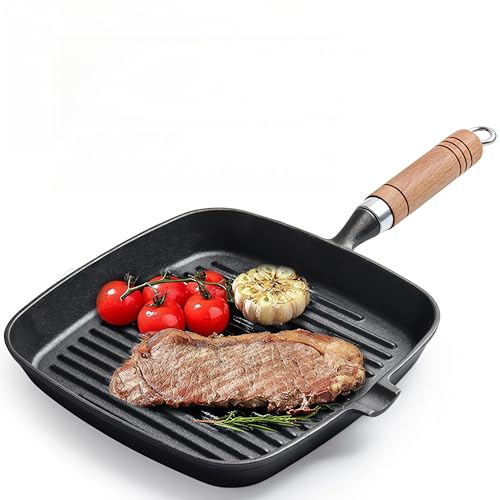 Image of JSY Sun Grill Pan, 9 Inch Cast Iron Grill Pans for Stove Tops Indoor Outdoor Cooking, Griddle Pan with Pour Spouts, Skillet for Searing Steak, PFOA Free