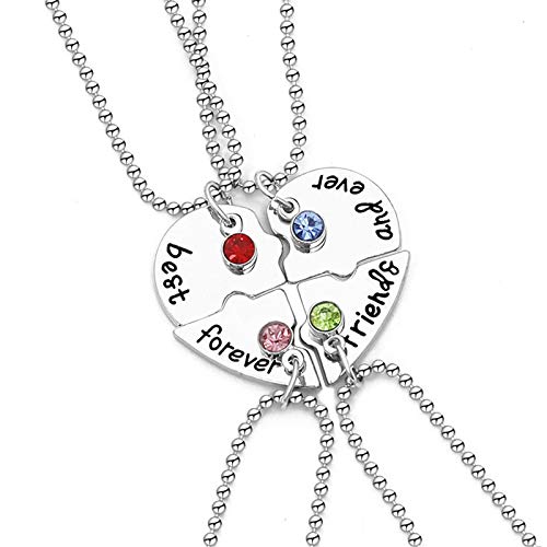 coadipress BFF Best Friend Necklace for 4 Personalized Rhinestone Matching Heart Shape Pendant Best Friend Forever and Ever Friendship Puzzle Stitching Necklace (4 BFF Heart)