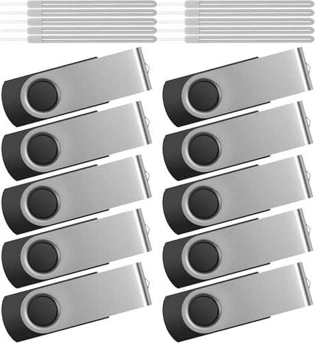 Kepmem 10 Pack 16GB USB Flash Drive Memory Stick 16 GB Thumb Drives Bulk USB2.0 Pendrive Silver USB Drive Swivel USB Sticks Fashion Jump Drive with 10pieces Lanyard
