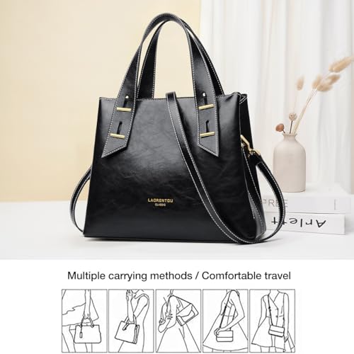 Image of LAORENTOU Women Crossbody Handbags Genuine Leather Satchel Handbags for Women Top-handle Shoulder Tote Purses