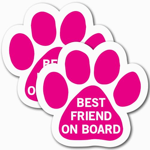 Image of Best Friend on Board Pink Pawprint Car Magnet 5 Inch 2 Pack, Dog Lover Gift | Heavy duty magnetic decal for car, truck, SUV or fridge, full color UV printed