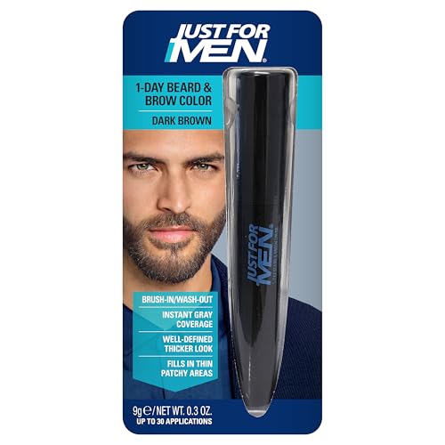Just for Men 1-Day Beard & Brow Color Temporary Color for Beard and Eyebrows For a Fuller Well-Defined Look Up to 30 Applications Dark Brown