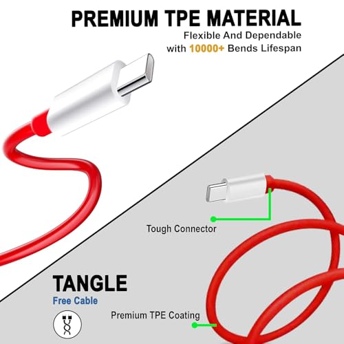 Image of Original Fast USB C to Type C SuperVooc /Dash Fast Charging Charger Cable Compatible with One-Plus 12 /12r /11 /11r /10r,10t,10,10 pro,9 Pro,8,8T,7t,7t Pro,6,Nord,4,3,2,2t,Ce2 Lite,Ce3 lite