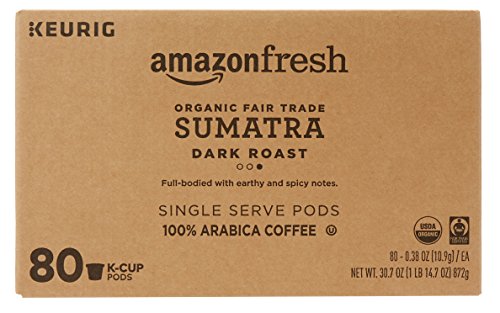 Image of AmazonFresh 80 Ct. Organic Fair Trade K-Cups, Sumatra Dark Roast, Keurig K-Cup Brewer Compatible