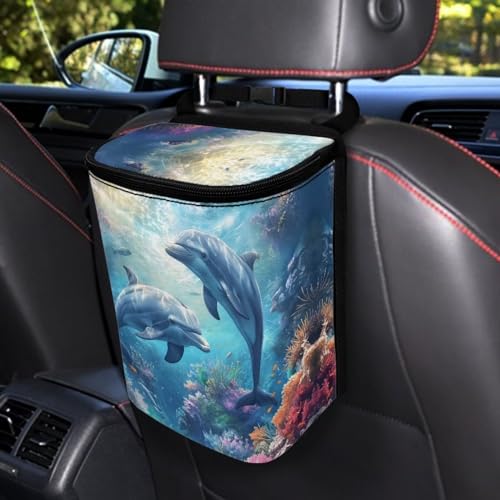 Image of DISNIMO Ocean Dolphin Car Trash Can Leak-Proof Car Organizer Storage Bag for The Back Seat of Any Cars,Sedans, SUVs & Trucks Easy-to-Install Car Accessory Interior