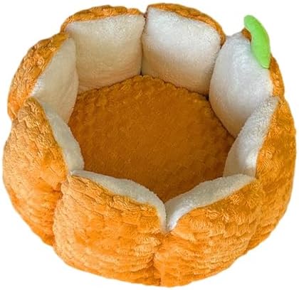 Cat Beds for Indoor Cats, 17 Inch Cute Pumpkin Shape Soft Washable Small Cat Bed with Anti-Slip Bottom,Plush Faux Fur Fluffy Round Pet Beds for Puppy Kitten Kitty Small Medium Dogs    