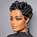 Rofa Beauty Pixie Cut Wig Human Hair Short Curly Pixie Wigs for Black Women Glueless Layered Brazilian Virgin Human Hair Wigs For Women Daily Use Black 1B Color