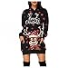 Weihnachtskleid Damen Sexy Slim Hoodie Kleid Pullover Weihnachtspullovert Langarm Sweatshirts Herbst Winter Mini Kleid Casual Xmas Santa Rentier Lang Strickkleid Baumwolle Winterkleid mit Tasche