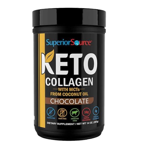 Superior Source Keto Collagen - Collagen Protein Powder with MCT Oil - Supports Hair, Skin, Nails & Joint Health - Dairy-Free - Chocolate, 14 oz