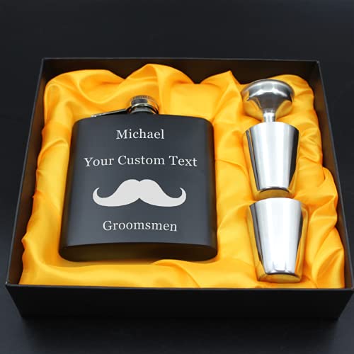 Petaca con grabado personalizado Regalo personalizado para padrinos de boda Conjunto de acero inoxidable con 2 tiros 1 e...