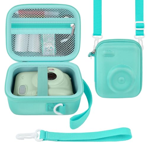 Instant Print Camera Case Compatible with Gofunly Camera, Digital Camera Bag for Esoxoffore/for LETSHAHA/for JPVERLY/for Hangrui, Storage for Printer Paper and 32GB SD Card- Green (Box Only)