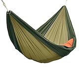 コンパクト収納！軽量パラシュートハンモック 固定ロープ＋カラビナ付き (グリーン×カーキ)