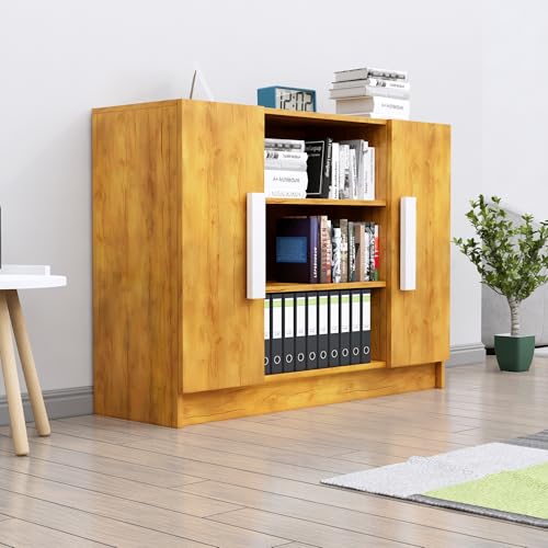 Image of Bniture Storage Cabinet Wooden Sideboard for Living Room with 3 Shelf and 2 Door | Multipurpose Book Shelf Storage Organizer Cabinet for Office Home Hallway Drawing Room Bedroom | Giant Wood