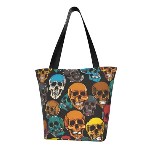 Colorful Sugar Skulls Print Comfortable Shoulder Bag Summer HandbagTravel Beach Work Daily Use Versatile Carry