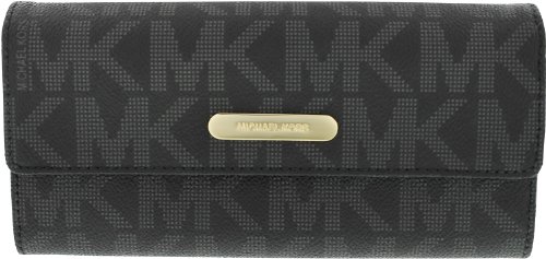 Michael Kors Signature Saffiano Large Slip Flap Wallet in Black/Pearl Grey