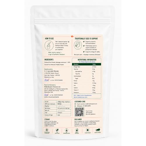 Image of Shatavari Powder 225g (200g + 25g Extra) | Supports Women's Hormonal Balance, Lactation & Reproductive Wellness | Asparagus Racemosus Root | FSSAI Certified, Lab Tested, Doctor Approved