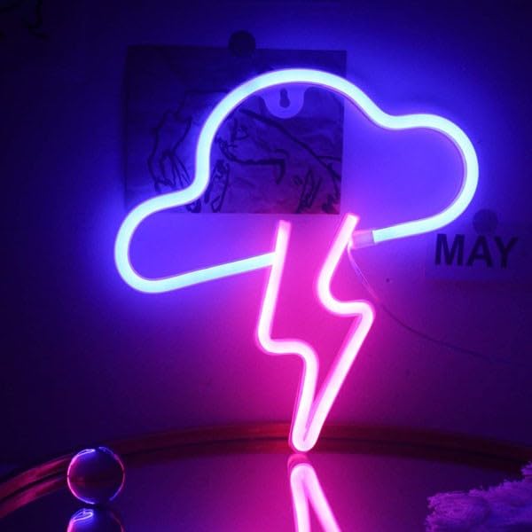 Bpa Cloud and Thunder Neon LED Light for Kids Room, 40 cm × 40 cm Size, Multicolour