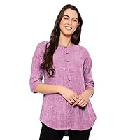 Indietoga Women's Plus Size Purple Solid Cotton Linen Tunic Tops (5XL)
