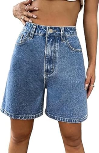 Women's High Waisted Long Denim Shorts Casual Jean Shorts，（Medium，Blue）