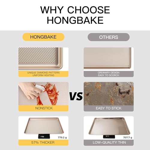 Jelly Roll Pan 15x10 - HONGBAKE Commercial Cookie Sheets for Baking with Diamond Texture Surface, 57% Thicker Carbon Steel Baking Sheet for Oven, Nonstick Cooking Tray by HONGBAKE - Image 3