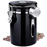 Frasheng Kaffeedose Edelstahl,Kaffeedose Luftdicht mit Edelstahl Löffel,750g/1,8L Kaffeebehälter,Vakuum Kaffee Dose mit Datumsverfolgung für Kaffeebohnen Kaffeepulver Kaffeebehälter,Schwarz