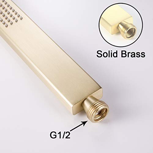 Ownace Square Solid Brass Brushed Gold Hand Held Shower Head With Wall Connector And Hose Set #TOP2