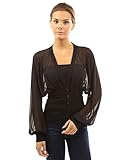 PattyBoutik Women's Chiffon Long Sleeve Fitted Waist Pullover Blouse (Black S)