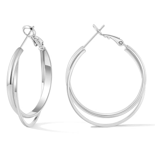 Gacimy Silver Criss Cross Hoop Earrings for Women, 30MM Medium Hoops