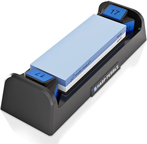 Sharp Pebble Knife Sharpening Stone Kit-Grit 1000/6000 Wet Stone-Built In Angle Guides 15/17/20/22 Degrees- Professional Whetstone Knife Sharpener Stone Set with Plastic Base